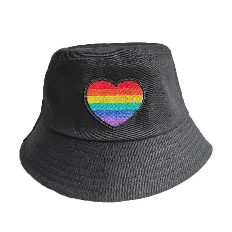 Gay Lesbian Festival Party LGBT Beanie  Rainbow Heart Embroidered Knitted Hat Outdoor Sunscreen Embroidery Hat Fisherman Hats