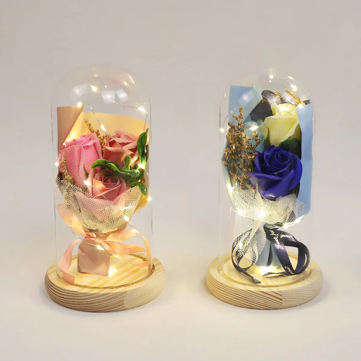 Festival Party Decorative Mini Bouquet With Glass Flower Dome For Wedding Anniversary Valentine's Day Small Gift For Lover factory