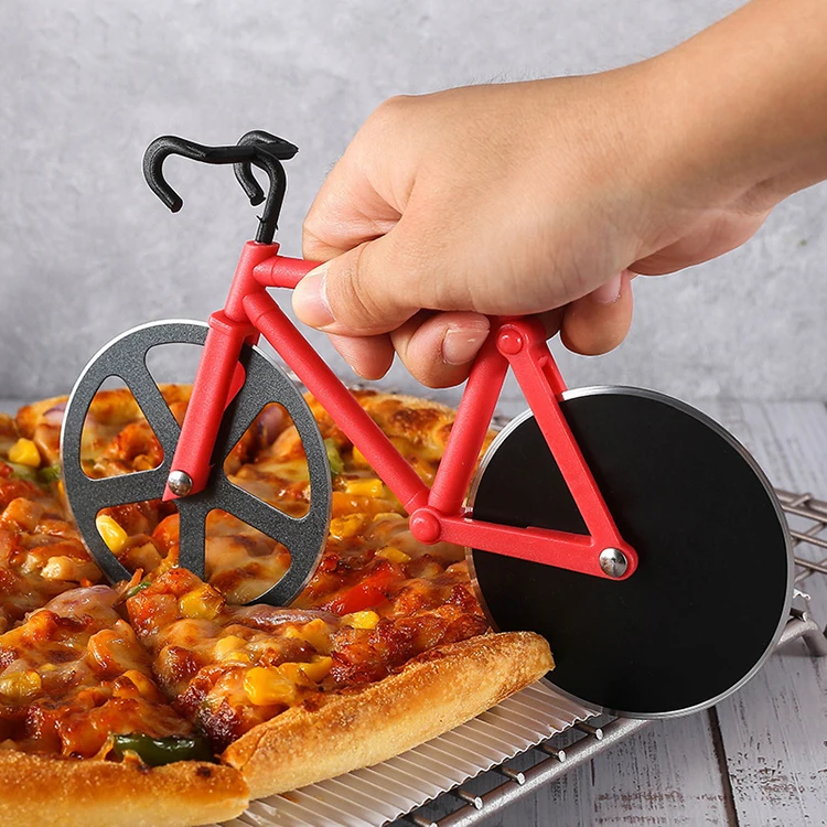 Holiday Vacation Housewarming Kitchen Gadget Cool Mens Gift Bicycle Pizza Cutter Pizza Cutter Dual Stainless Steel Non-Stick Cutting Wheels for Pizza Lovers Golden 