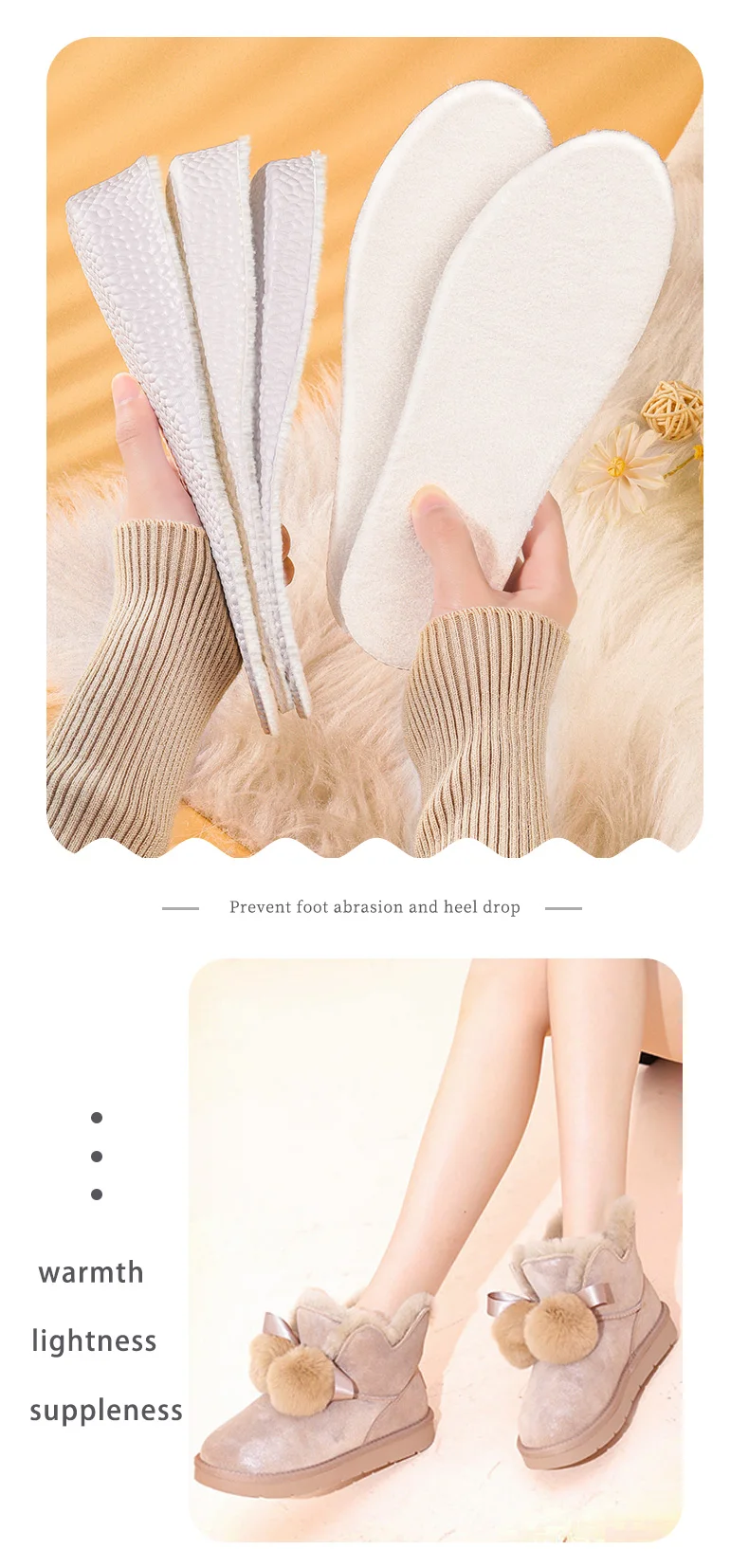Warm Inner Height-Increasing Insoles for Men & Women, Wool Plush for Winter Boots Warm Inner Height-Increasing Insoles for Men & Women, Wool Plush for Winter Boots