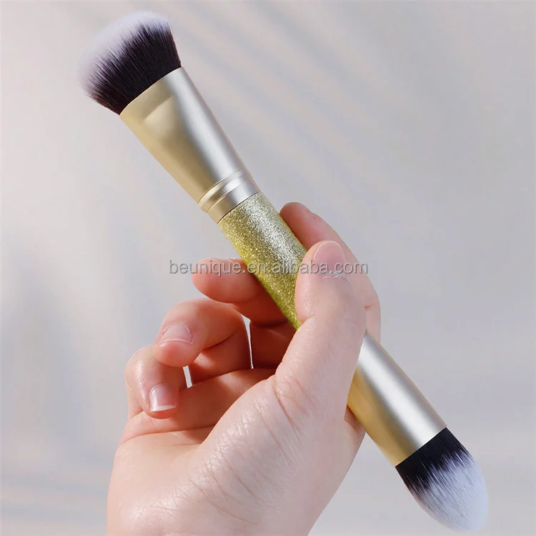 Professional 2 In 1 Single Fluffy Buffing Brush Private Label High Quality Angled Flat Double Ended Head Makeup Foundation Brush