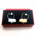 Sweet Golden Valentine's Day Keychain Lovely Valentine's Day Gift Couple 3D Metal Sweet Kissing Golden Pig Keychain