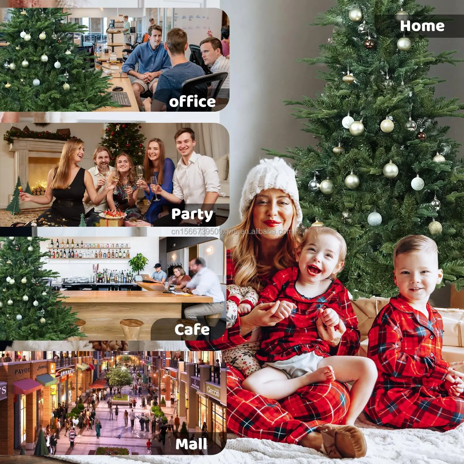 Luxury Artificial Christmas Tree Decorated with Pine Cones, Berry Clusters, Frosted Branches and Pot Base for Home Decor details