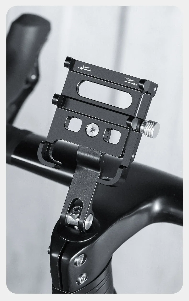 Universal Motorcycle Cell Phone Holder with Bottom Support Stainless Steel Black for Right Side Placement of Your Phone