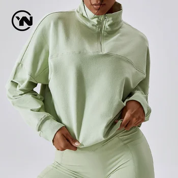 Casual Loose Long Sleeve Sweatshirt Women's Half Zipper High Neck Windproof And Warm Outdoor Running Fitness Sports Sweatshirt