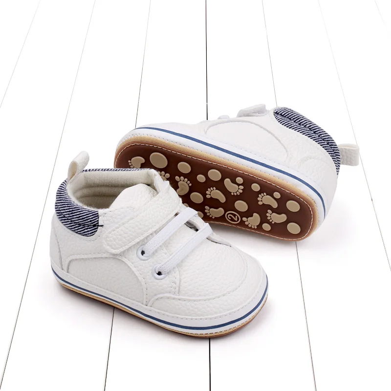 Striped Leather Lettering Design Non-slip Baby Toddler Shoes for Boys and Girls supplier