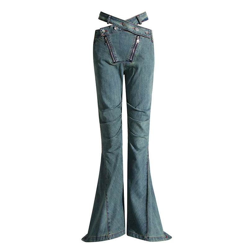 TWOTWINSTYLE Hot Sale New Design Slimming Patchwork Zipper Flare Jean 2023 Jeans For Women