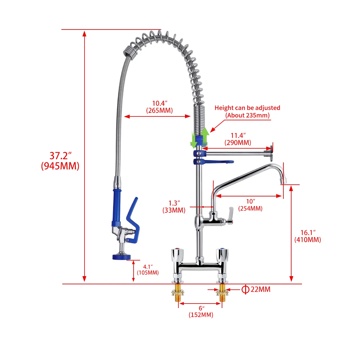 Dual Handle Short-Height Kitchen Deck Mounted Faucet Easy-Install Brass SUS304 Tube Spring Action Adjustable Pre-Rinse Unit 2 manufacture