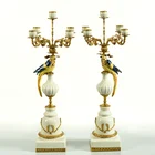Vintage Aged Luxury Colorful Parrot Porcelain Brass Candle Holder Decoration Ceramic Stickers Candle Ornament