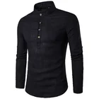 Shirt New Fashion Men Spring Autumn Cotton Button Long Sleeve Stand Collar Solid Color Casual Tops Shirt