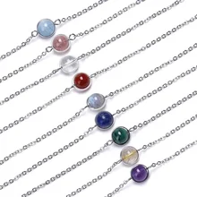 Healing Crystal Quartz Stone One Pearls Bracelet Natural Labradorite Round Stone Bead Stainless Steel Chain Bracelet