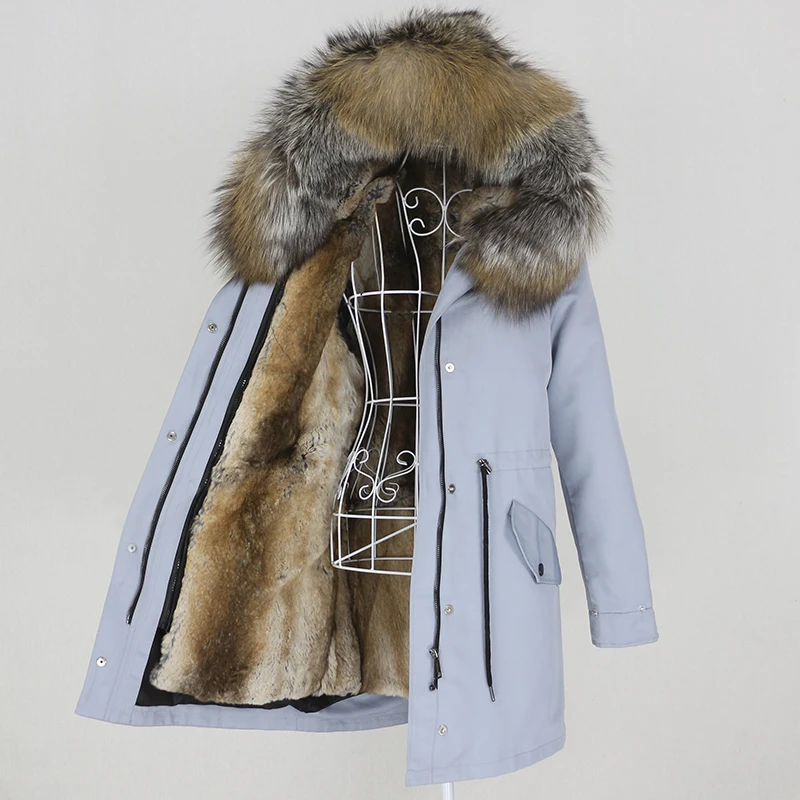 Oftbuy 2024 Long Waterproof Parka Natural Raccoon Fox Fur Collar Hood Real Rabbit Fur Liner Coat 1381