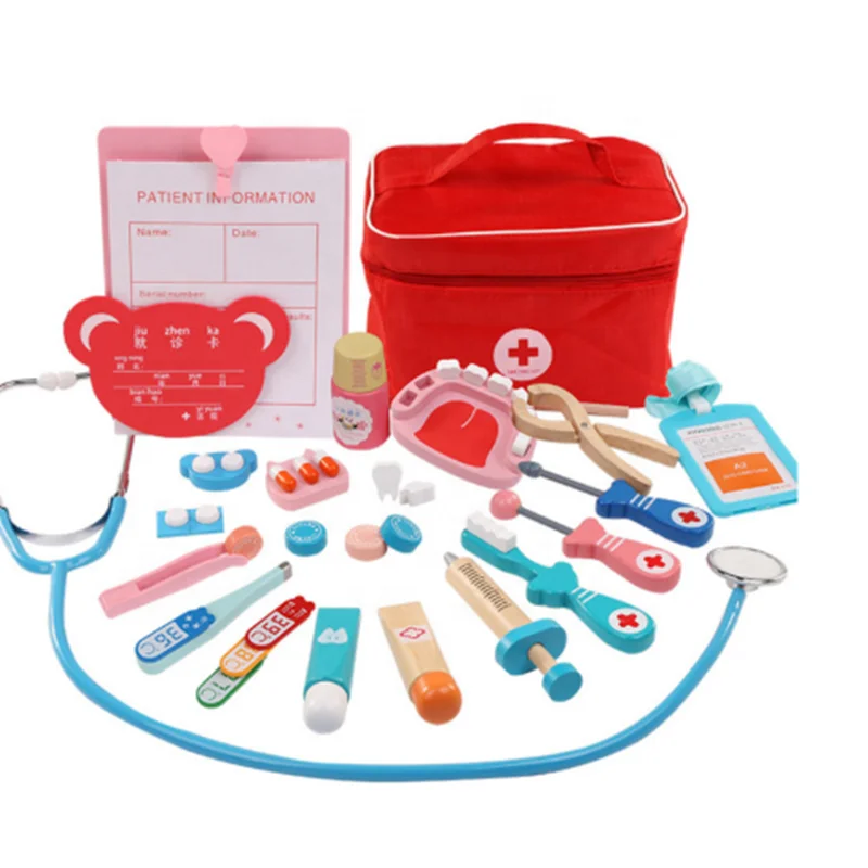 wooden medical kit toy