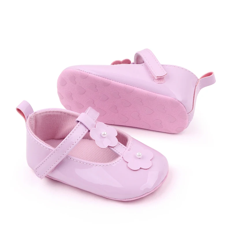 Soft Soled Princess Small Leather Shoes for Baby Girls with Flowers in Solid Color Leather manufacture