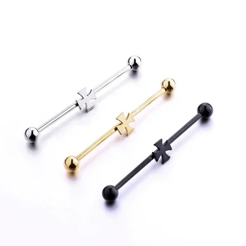Unique Steel Industrial Barbell Cartilage Earrings 38mm Cross Bar 16G Body Piercing Jewelry