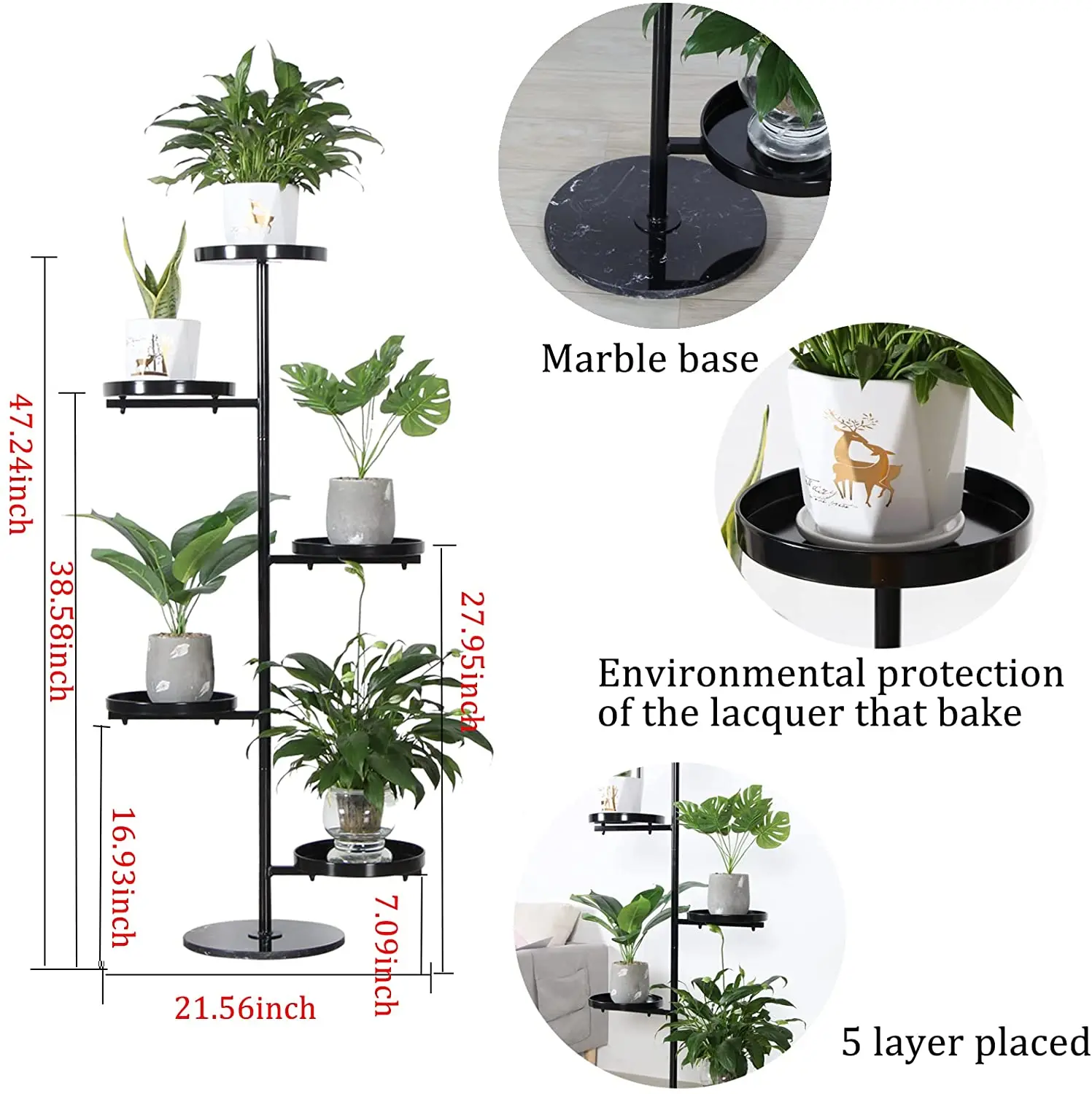 Metal Plant Stand Indoor Outdoor,5 Tier Multiple Flower Shelf Pot Holder Plant For Display Rack Living Room and Garden