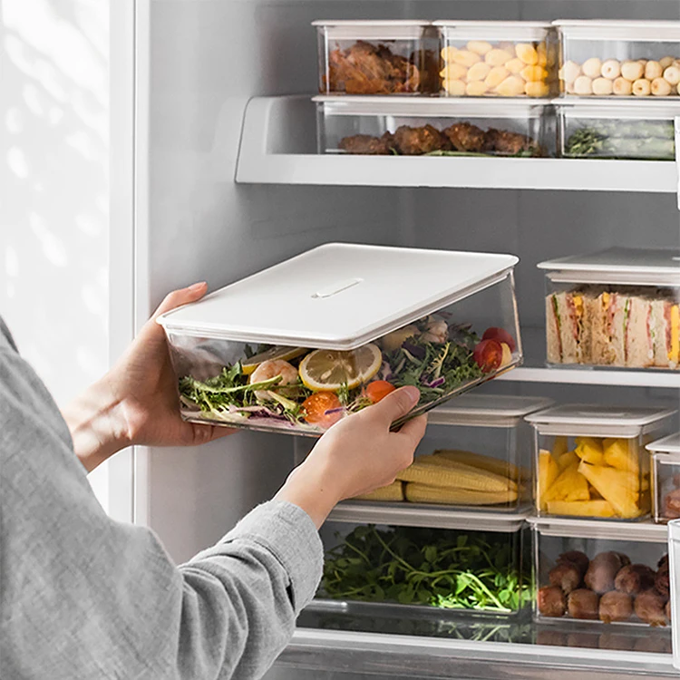 Kitchen Food Storage Box Refrigerator Organizer  Fresh-keeping Freezer Safe White Plastic Container  Airtight Crisper