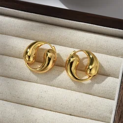 High quality gold Plated double drop shaped hoop earrings for women