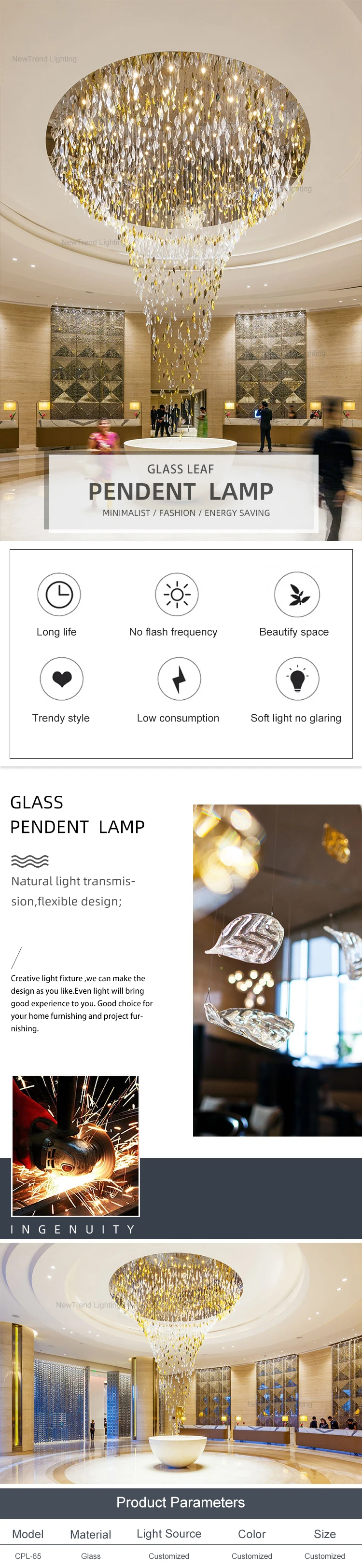 CPL-65 New Design Indoor Hotel Lobby Decoration Lighting Luxury Custom Large Project LED Chandelier details