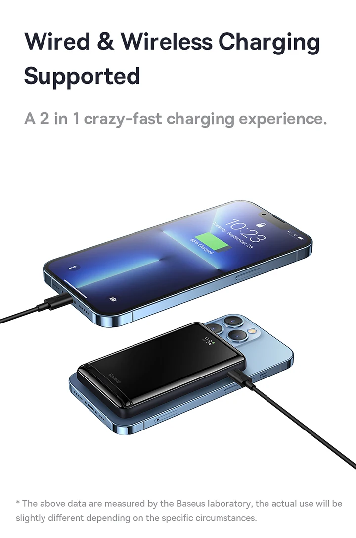 Power Bank Baseus 10.000 mAh 20W + Câble Type-C-to Type-C 60W en 2 Couleurs Noir et Blanc-11