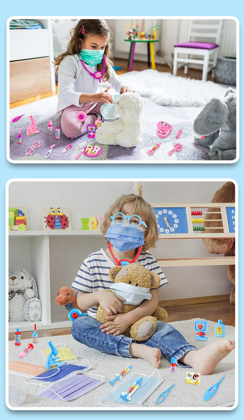 Pink Hospital Medical Play Set Boys Girls Dentists Play Toy Pretend Nurse Play Games Medical Tools Set with Medical Tools Bag