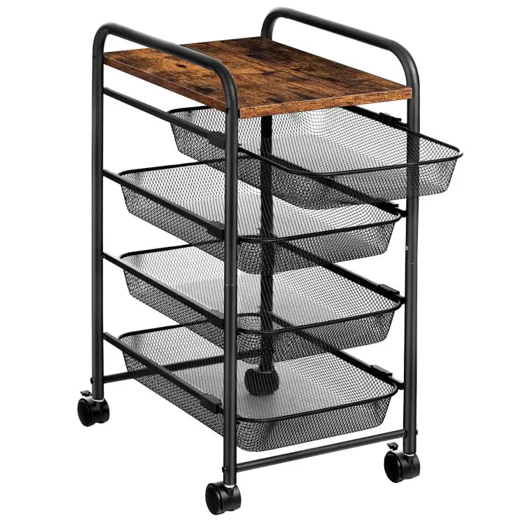 Wholesale Custom Hotel Cart Rolling Metal Utility Cart Serving Bar Trolley on Wheels with Basket for Organizer Storage Trolley