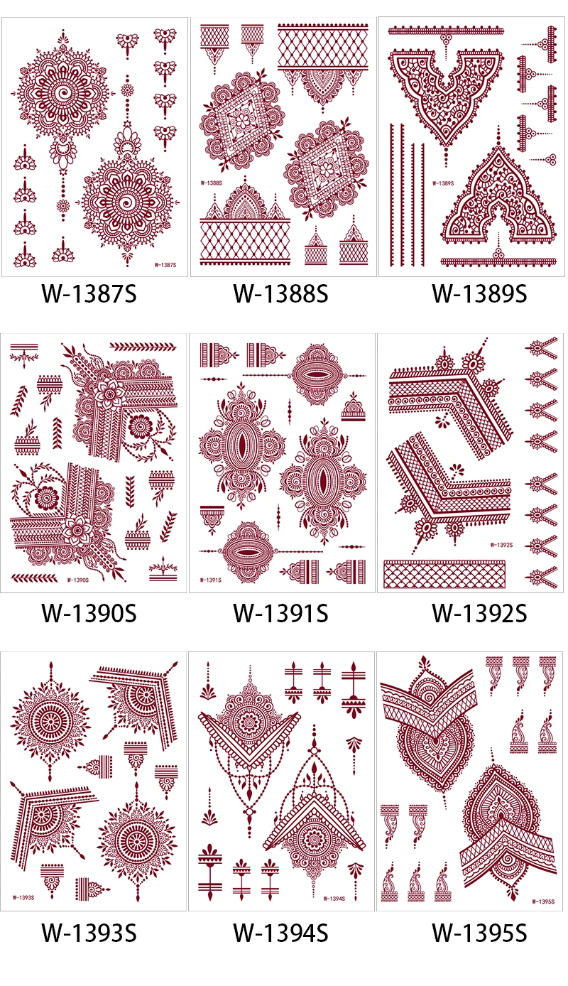 Custom Water Transfer Printing Red Ink Colorful Lace Red Henna Tattoo Temporary Sticker for Hands supplier