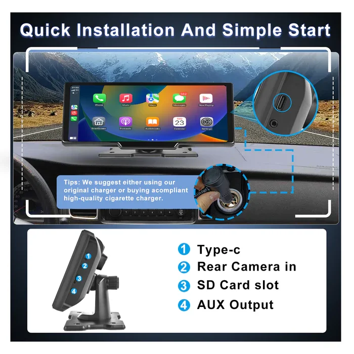 Portable Car Stereo for Wireless Apple Carplay& Android Auto 9.3 Inch HD IPS 1080P Touch Screen PND Autoradio Car Radio