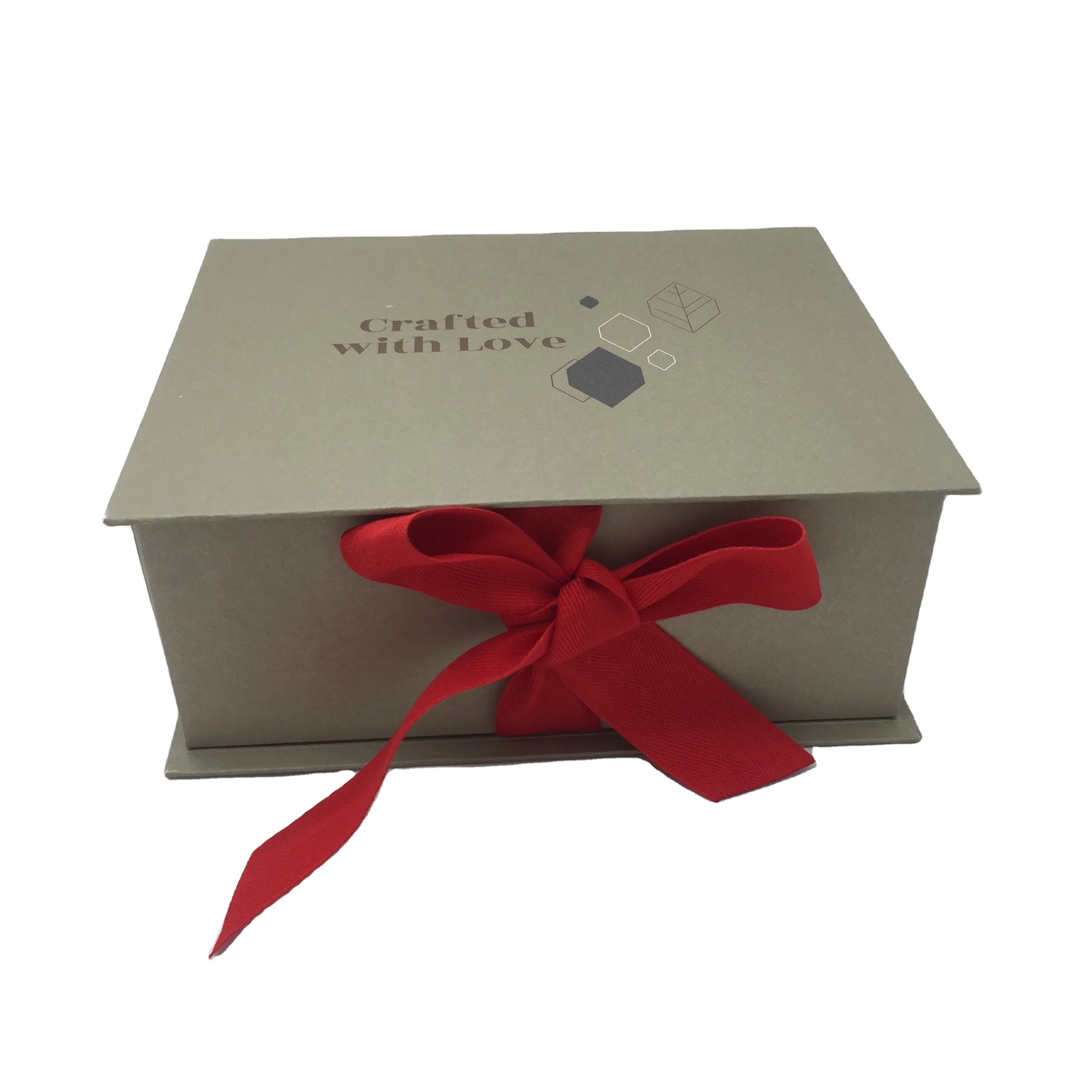 sale custom white paper foldable gift box with red silk ribbon