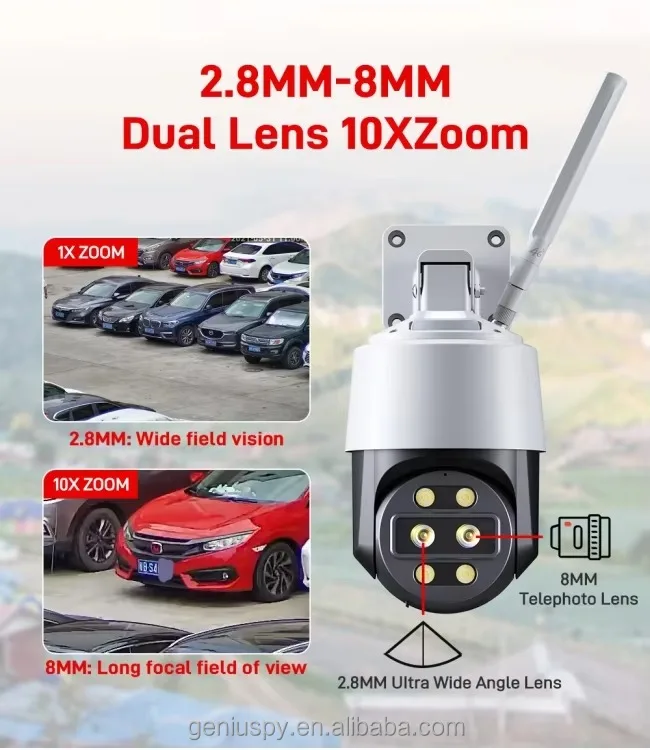 4K 8MP 5mp Outdoor Dual Lens 10x Zoom Surveillance Cctv Wifi 4G Lte IP Security Cam Network Ptz Dome Camera Night Vision TF Card