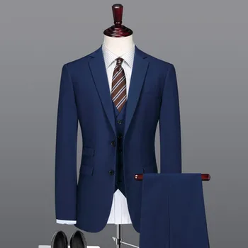Italian blue men designer wool new pant coat design photo slim fit men wedding suits 3 piece suit