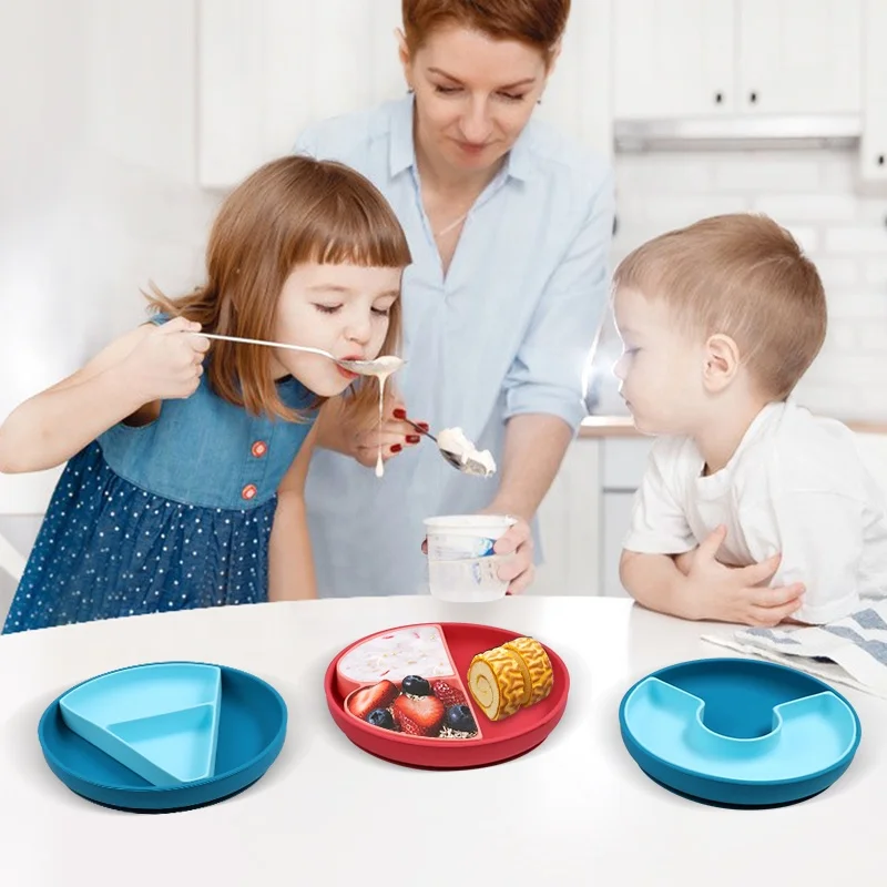 Wellfine Hot Sales Silicone Baby Plate Bpa Free Kids Baby Feeding Dish Divided Suction Silicon Tableware Plate