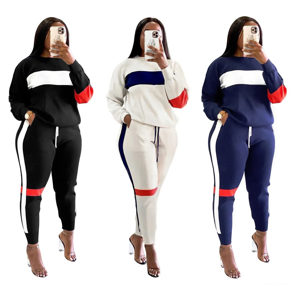 Hot Sale Autumn Printing Casual Sportswear Pleated Long Sleeve 3xl Plus Size Stacked Pants Women 2 Piece Set