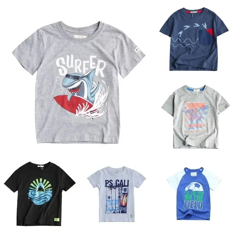 stylish cute cartoon animal contrast color short sleeved top 2024 summer kids clothing printing t-shirt for boy