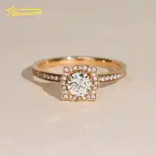 Classic Halo Design Women Wedding Rings  Fine Jewelry 14k Real Gold Round Natural Diamond Engagement Ring