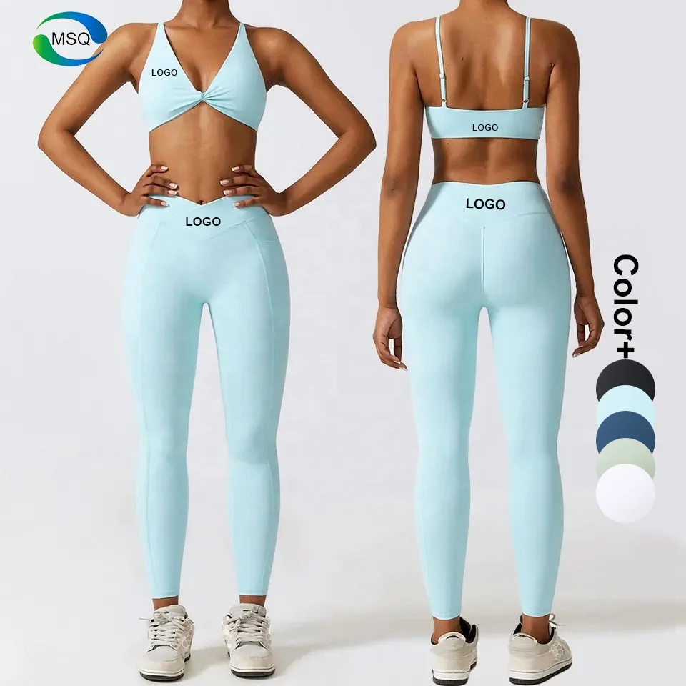 Sustainable Gym Wear Fashion Twist High Support Bra Gym Fitness Sets High Waist Butt Lift Leggings Sets For Women