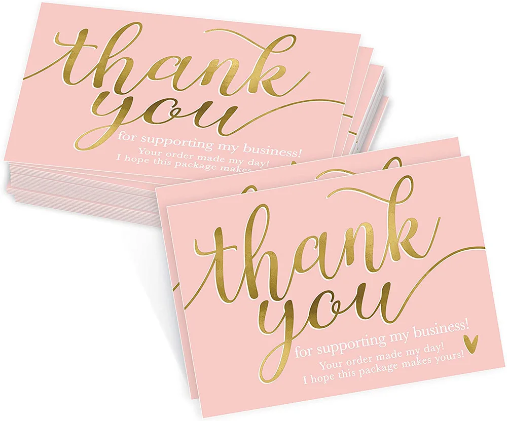 Custom design pink gold logo thank you card for birthday wedding party supplies