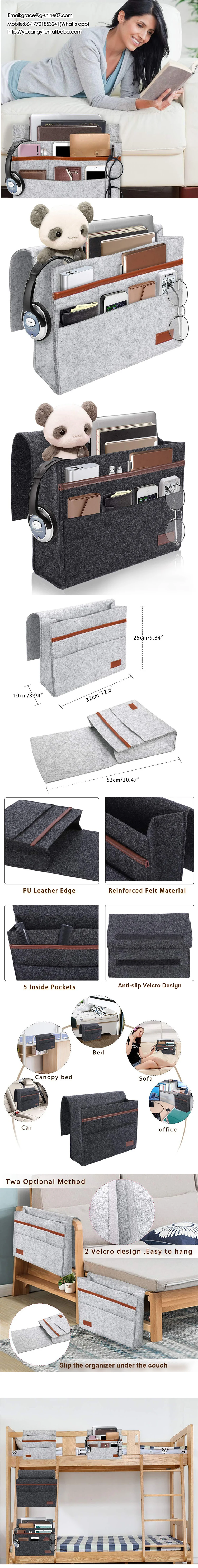 Hot Selling Large Capacity Felt Bedside Storage Bag for for Organizing Table Pad Magazine Books Phone Chargers Cable