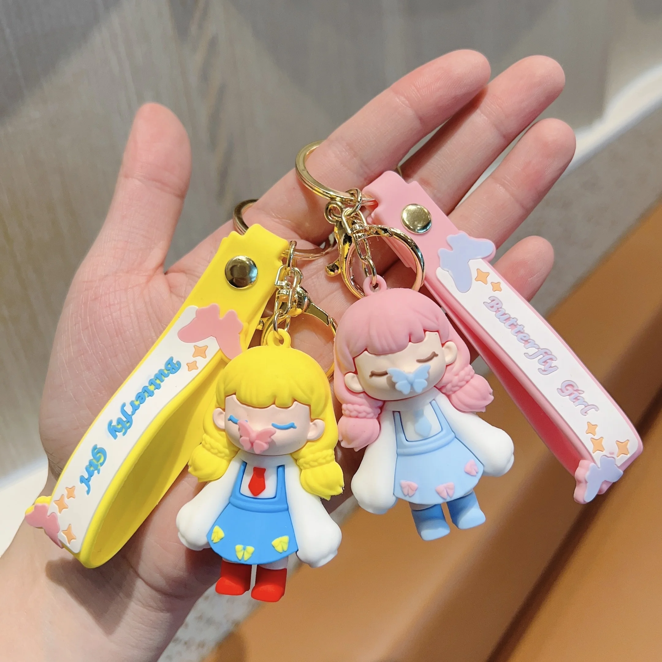 Hot selling Kawaii Girl Bag keyring Car Pendant Key Chain Accessories Creative Cute Cartoon Butterfly Girl Keychain