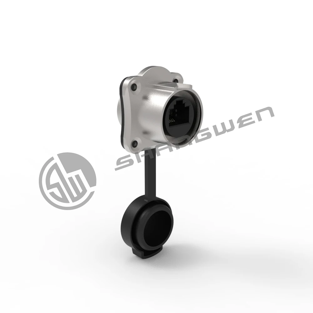 Outdoor IP67 Rated 8-Pin Network Bridge RJ45 Connectors Socket 8 Core Male Signal Chassis Connector Metal Card Buckle Connectors