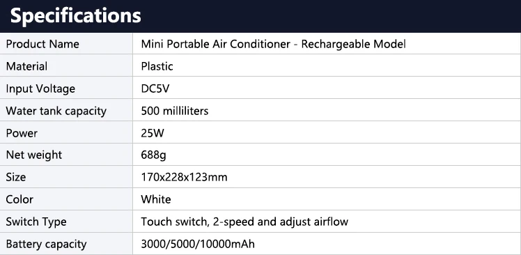 Usb Rechargeable Air Conditioner, Portable, Battery, Plastic - detail 6