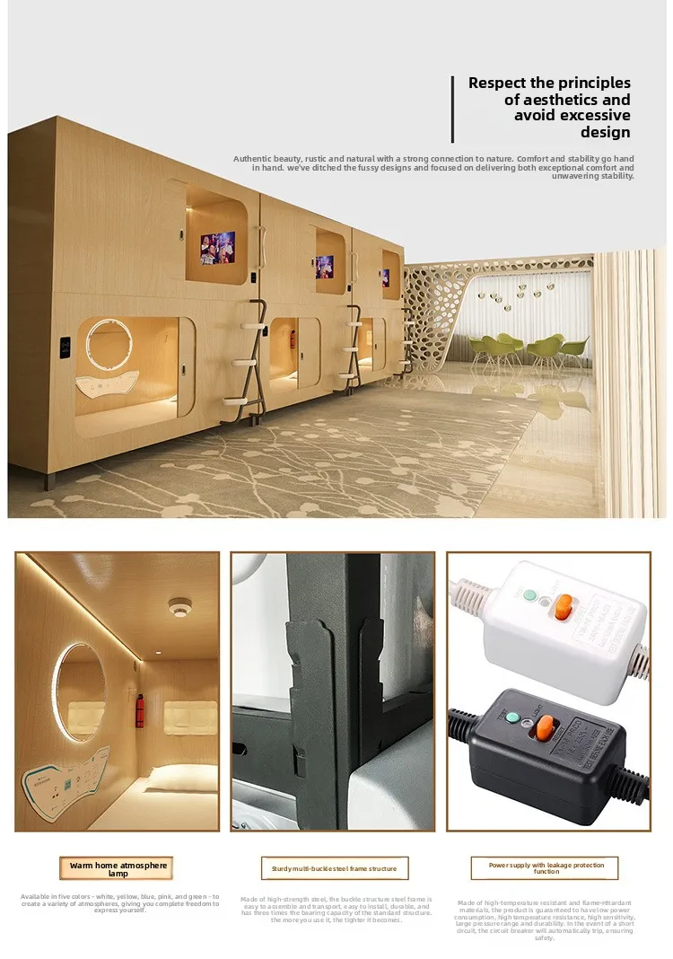 product modern wooden metal cabin bunk bed combination sleeping space capsule hotel school family dormitory bed manufacturer-4