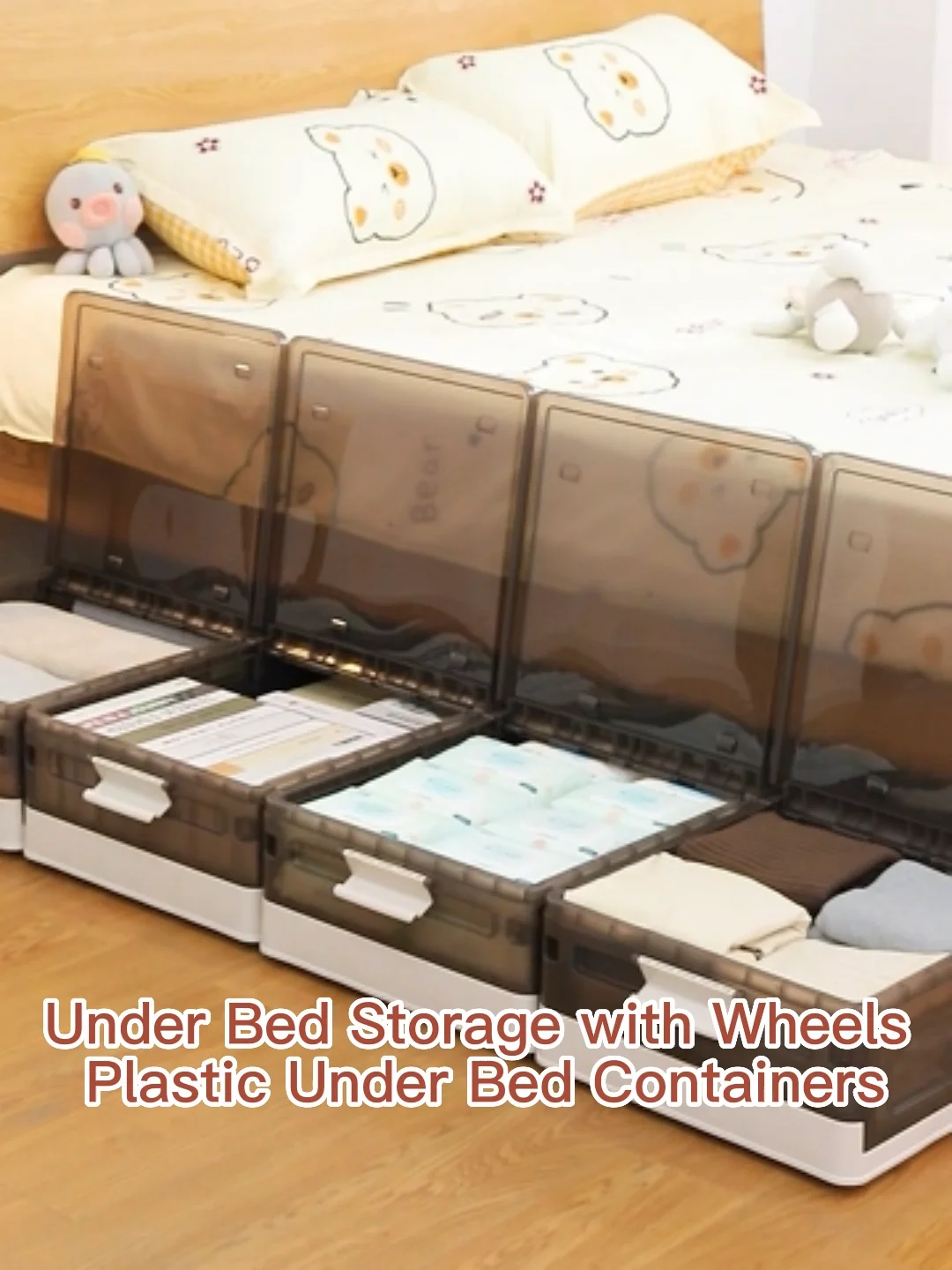 Foldable Plastic Storage Box With Wheels Under Bed Large Capacity