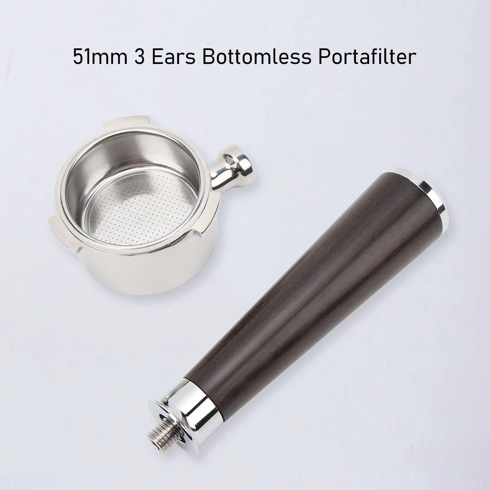 Custom Logo 51mm 54mm 58mm Coffee Portafilter with Double Spouts and 2 Cup Basket Fit for E61 Grouphead with Wood Handle factory