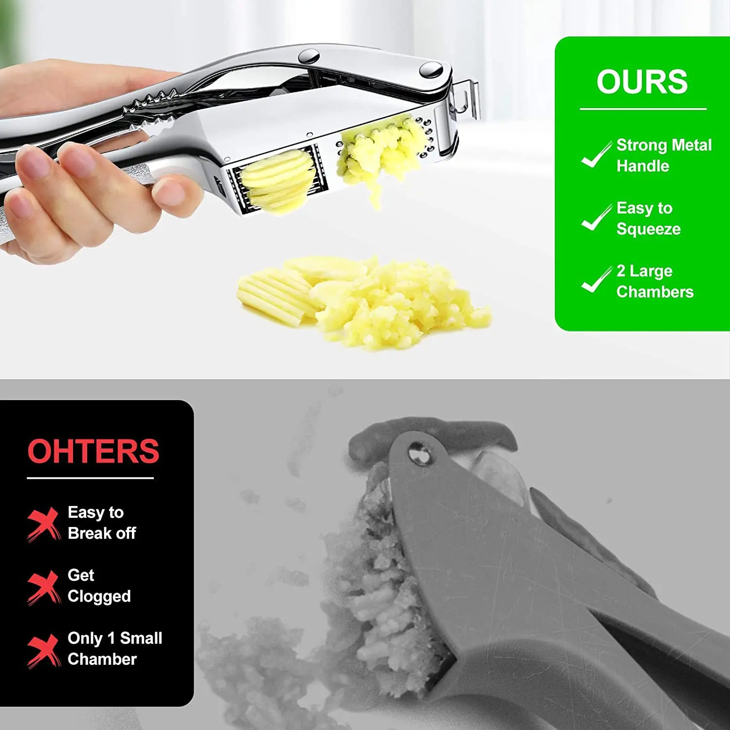 New Arrival  2 in 1 Multi-function Aluminium Alloy Garlic Press Kitchen Accessories Crusher Chopper