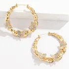 Hoop New Micro-inlaid Smart Small Retro Bamboo Earrings Exaggerated Circle Hoop Butterfly Earrings