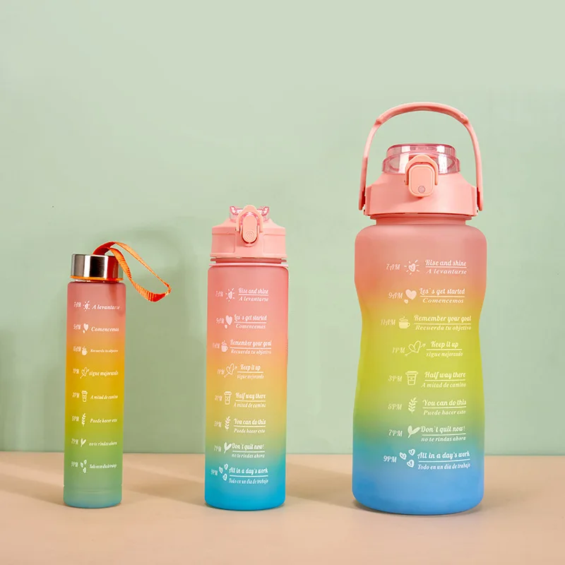 HotSale Gift 3 Pcs In 1 Set 2L Drinking Plastic Sport BPA Free Gym Fitness Motivational Water Bottles