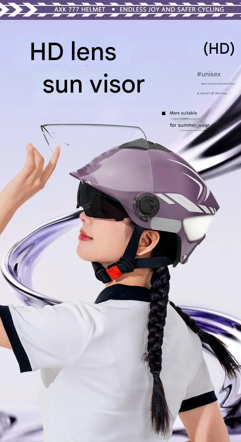 New Electric Bike Half Face Helmet ABS Double Lens Sun Protection DOT Approved Summer Adjustable Motorcycle