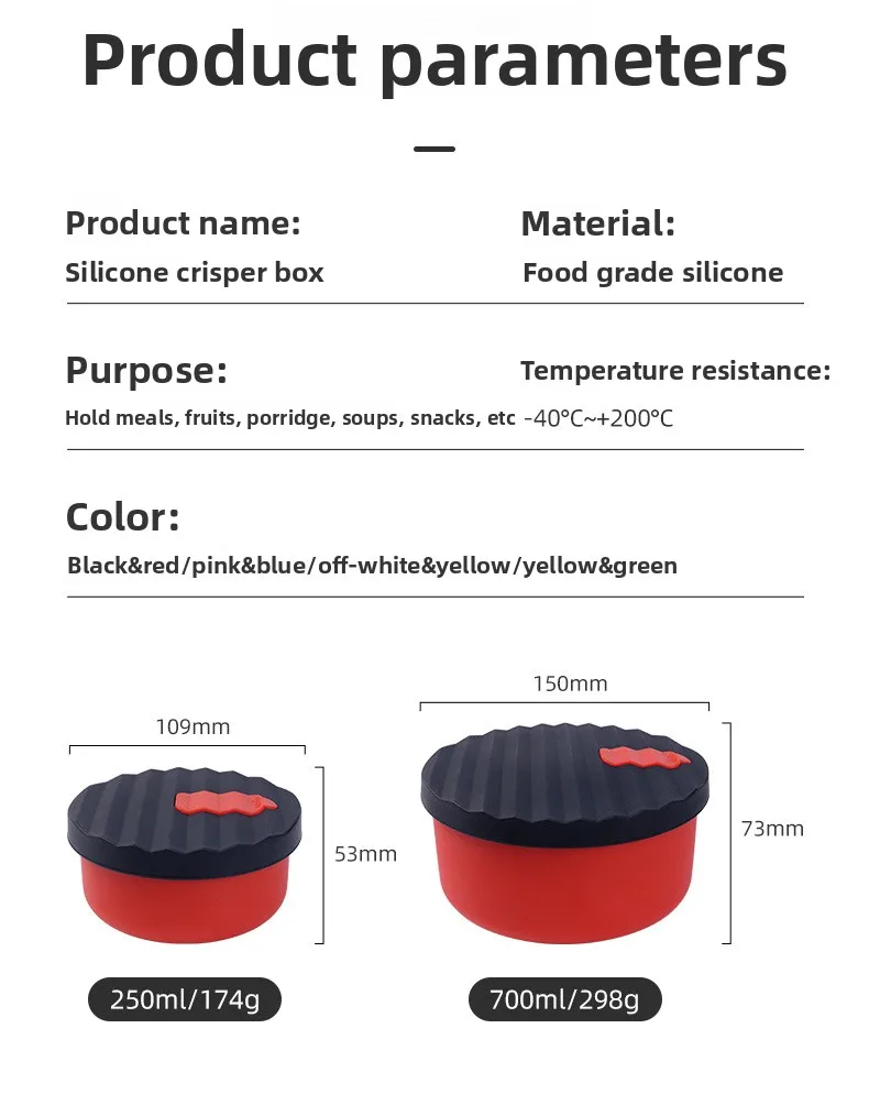 New Children's Silicone Lunch Box Shatter-Resistant Fresh-Keeping Bowl for Soup Fruit Vegetable Storage Food-Grade Easy-Carry details