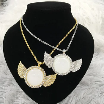 Fashionable High Quality Sublimation HipHop Angle Wings Necklace Customized Photo Jewelry For Valentine's Day Gifts